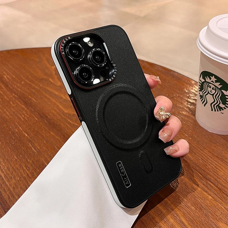 Luxury iPhone Matte Leather MagSafe Case — Magnetic Wireless Charging, Shockproof Bumper Full Coverage, Anti-Fingerprint Scratch-Resistant Design