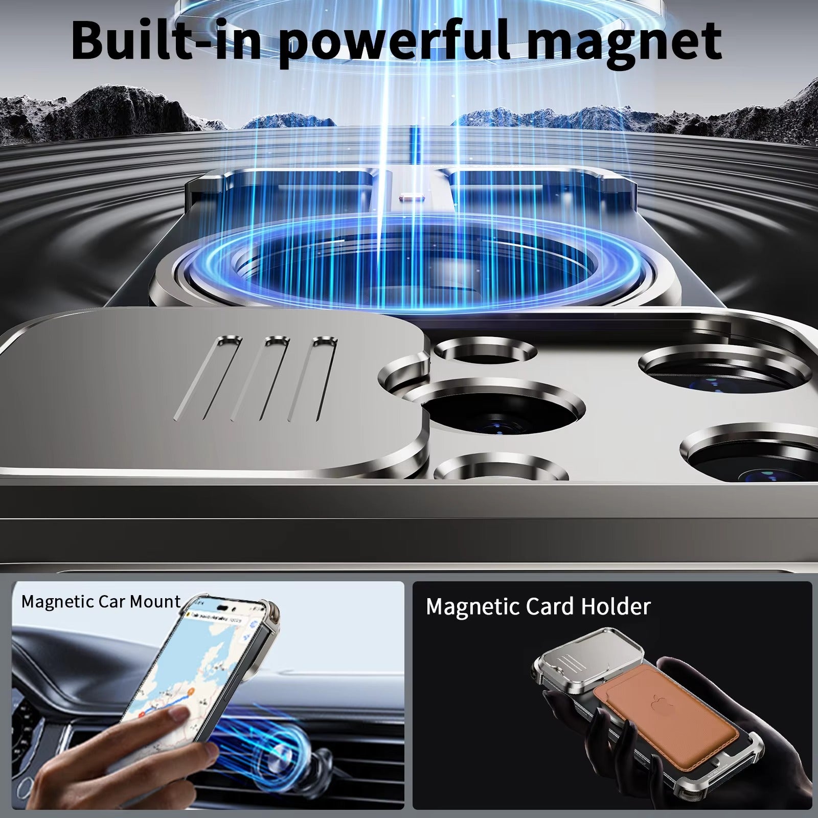 Luxury iPhone Metal Frameless Magnetic Case — Aluminum Alloy Cover with Ring Stand, Shockproof Camera Protection, Heavy Duty Matte Finish