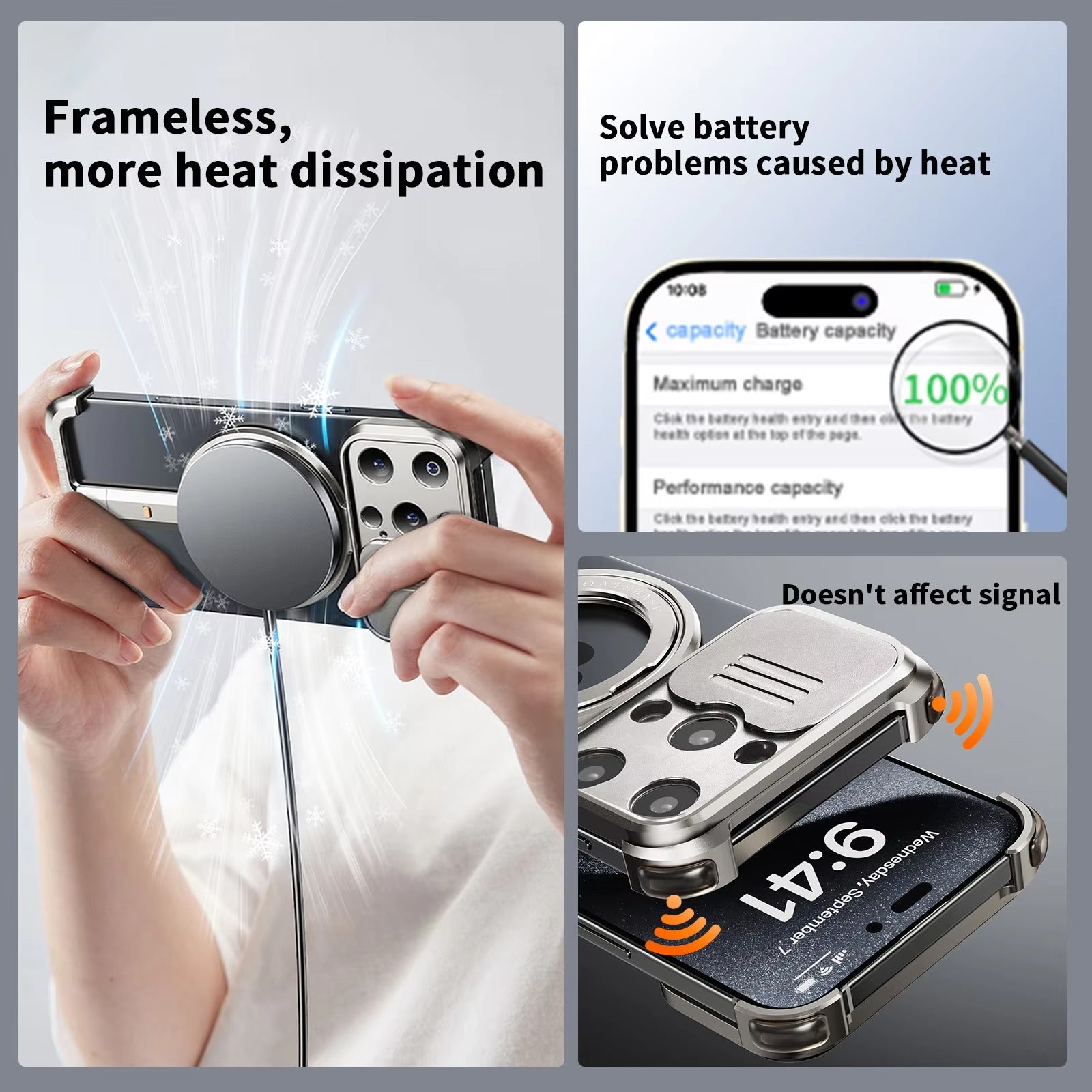 Luxury iPhone Metal Frameless Magnetic Case — Aluminum Alloy Cover with Ring Stand, Shockproof Camera Protection, Heavy Duty Matte Finish