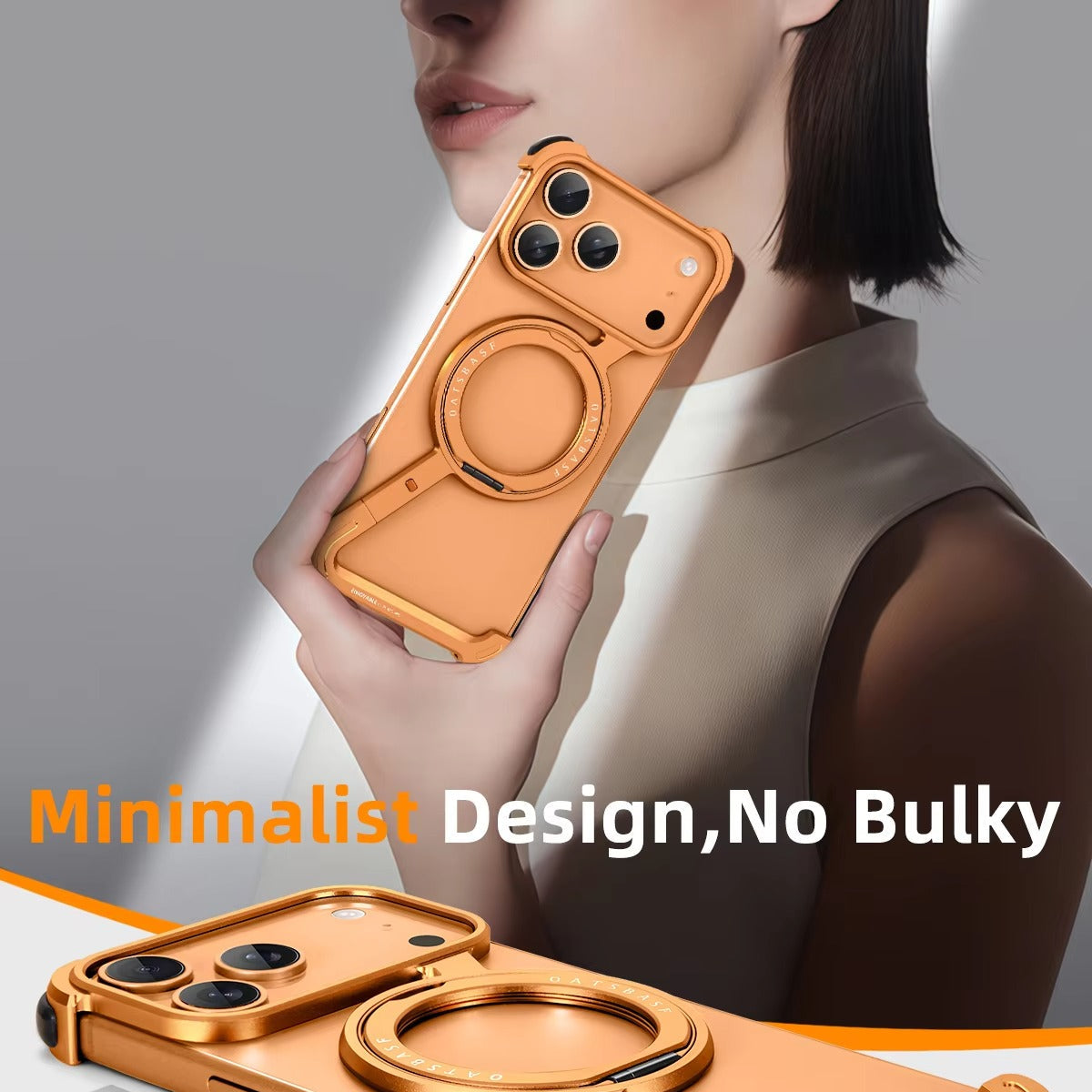 Luxury iPhone Metal Magnetic Case — Frameless Aluminum Alloy Cover with 360° Rotating Stand Ring, MagSafe Compatible Shockproof Protective Design