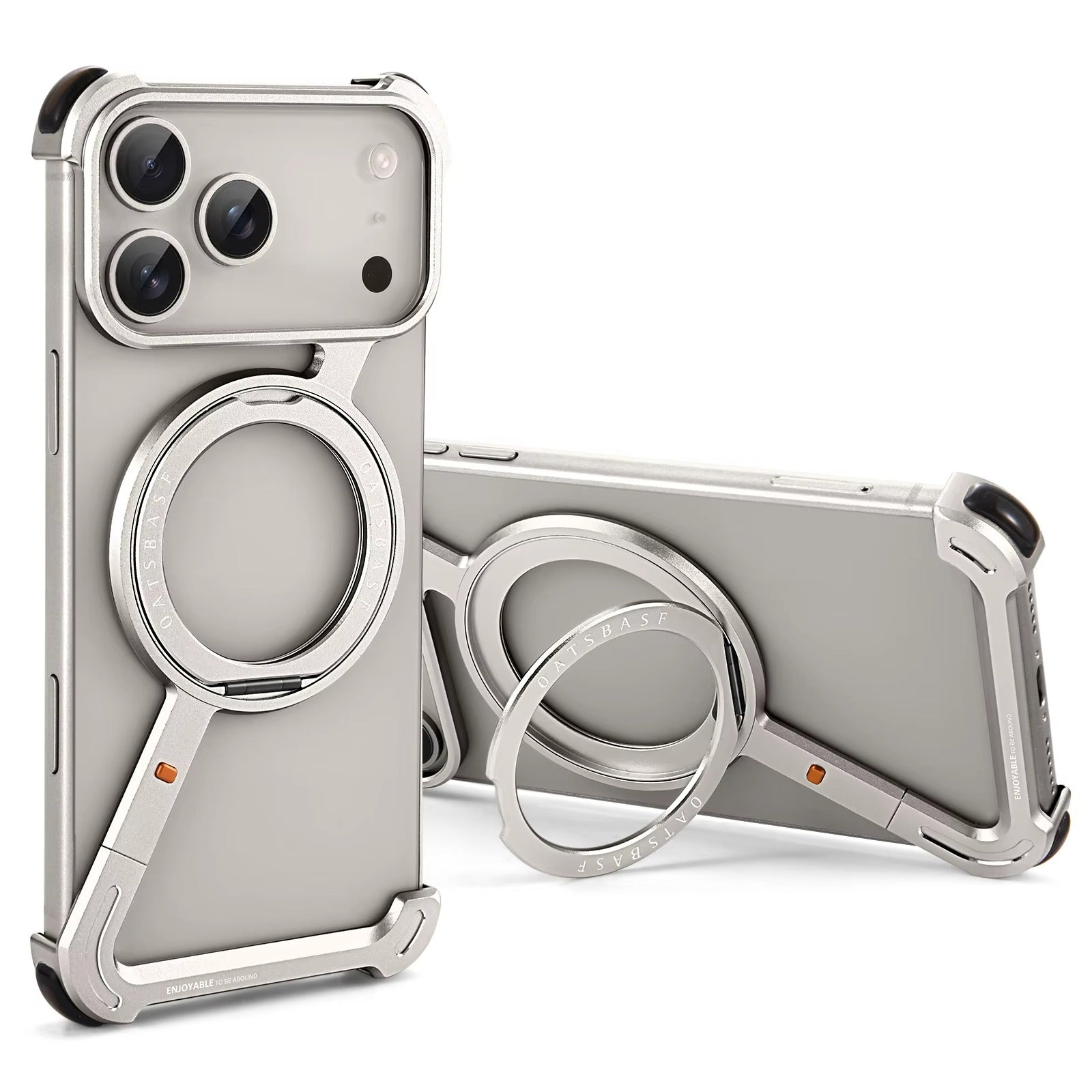 Luxury iPhone Metal Magnetic Case — Frameless Aluminum Alloy Cover with 360° Rotating Stand Ring, MagSafe Compatible Shockproof Protective Design