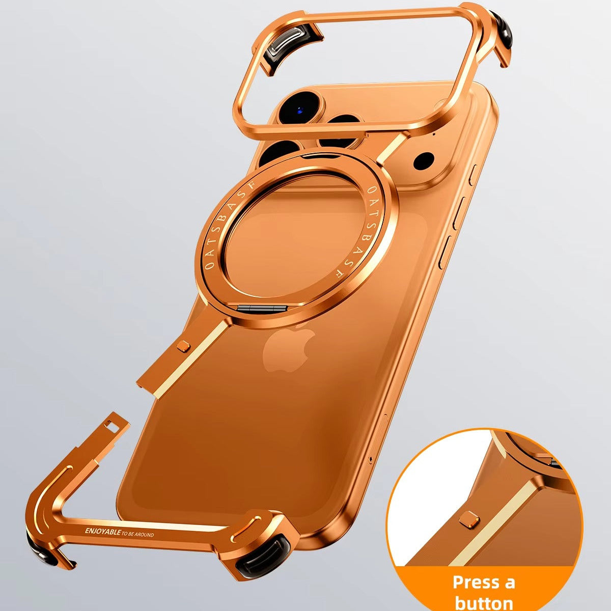 Luxury iPhone Metal Magnetic Case — Frameless Aluminum Alloy Cover with 360° Rotating Stand Ring, MagSafe Compatible Shockproof Protective Design