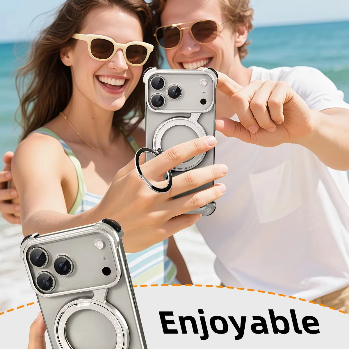 Luxury iPhone Metal Magnetic Case — Frameless Aluminum Alloy Cover with 360° Rotating Stand Ring, MagSafe Compatible Shockproof Protective Design