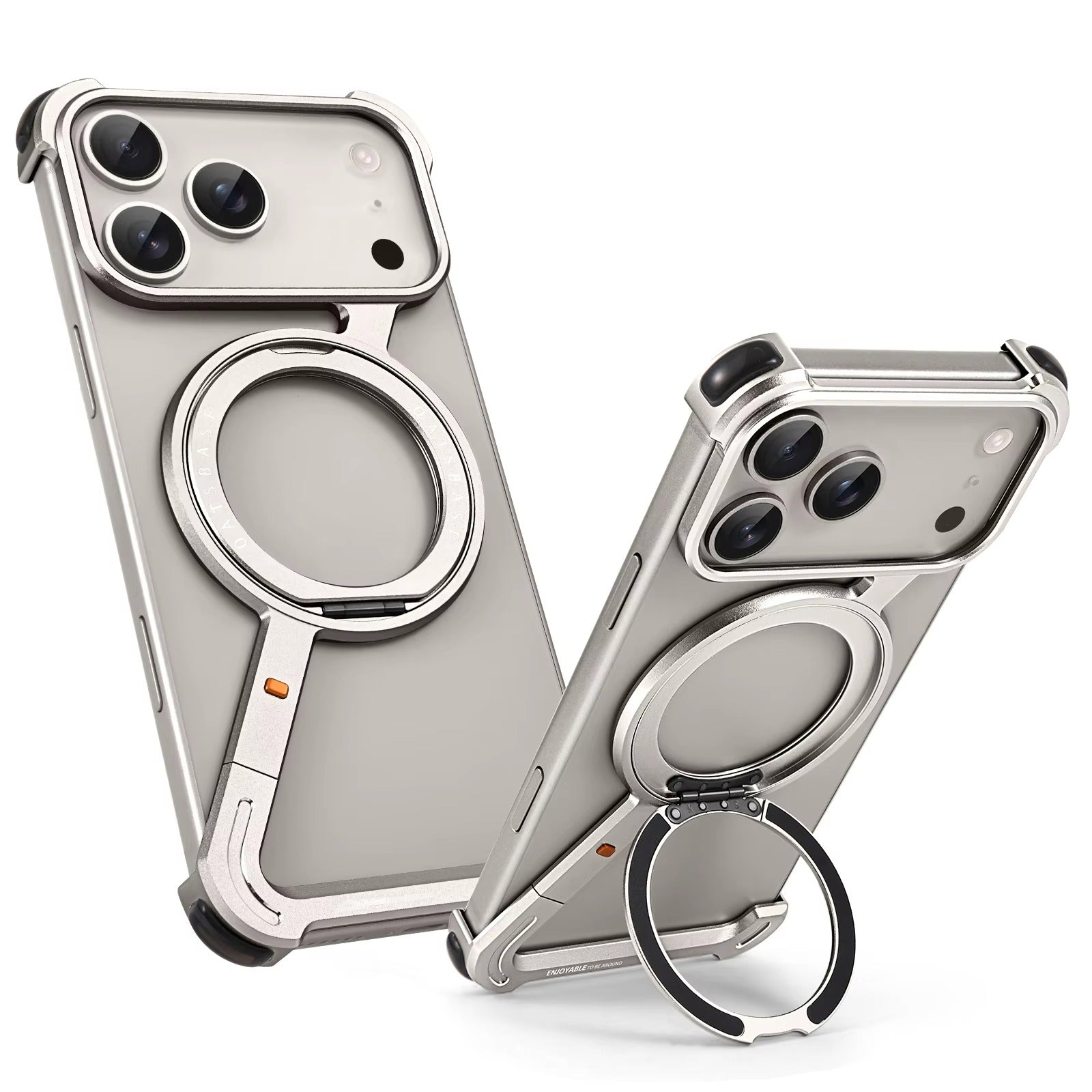 Luxury iPhone Metal Magnetic Case — Frameless Aluminum Alloy Cover with 360° Rotating Stand Ring, MagSafe Compatible Shockproof Protective Design