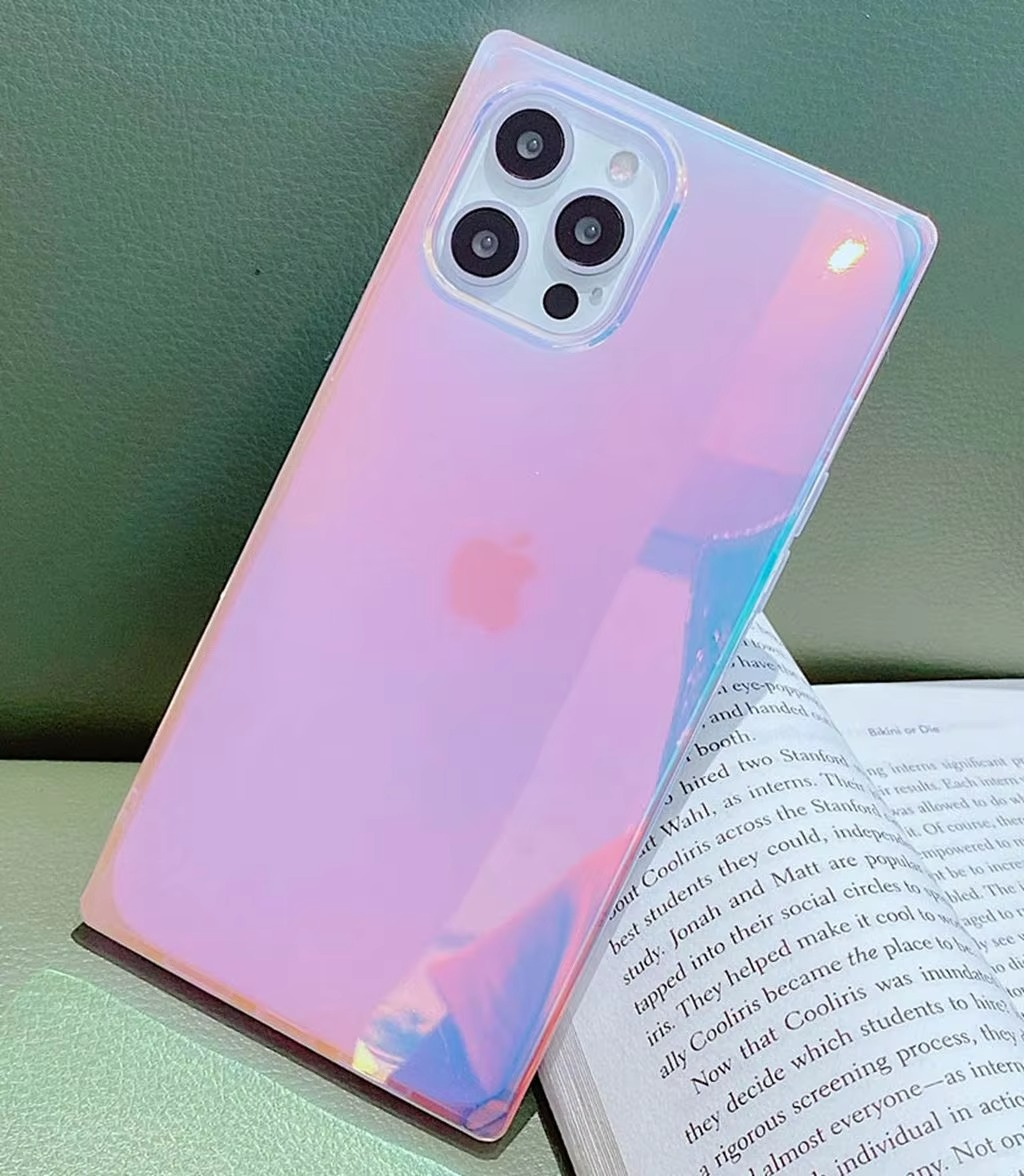 Luxury iPhone Mother of Pearl Case — Slim Rectangle Edge Design, Colorful Abalone Pattern Soft Silicone Cover, Shockproof Stylish Protective Finish