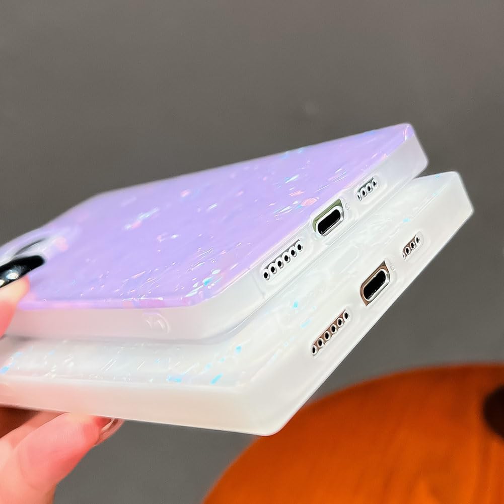 Luxury iPhone Mother of Pearl Case — Slim Rectangle Edge Design, Colorful Abalone Pattern Soft Silicone Cover, Shockproof Stylish Protective Finish