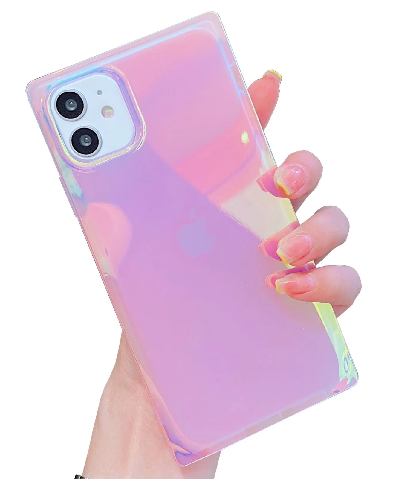 Luxury iPhone Mother of Pearl Case — Slim Rectangle Edge Design, Colorful Abalone Pattern Soft Silicone Cover, Shockproof Stylish Protective Finish