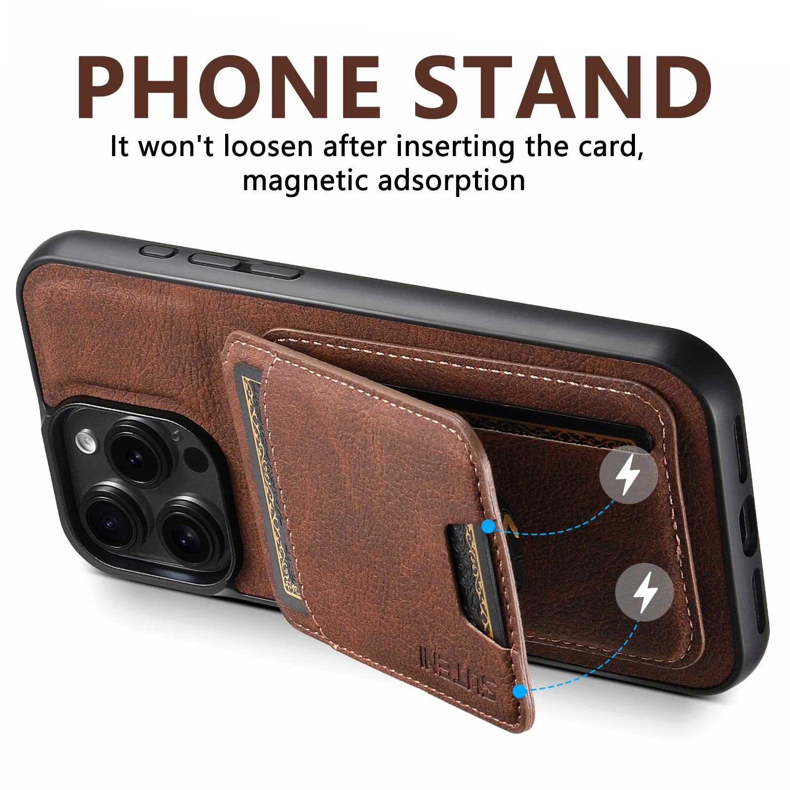 Luxury iPhone PU Leather Wallet Case with Card Holder — Magnetic Stand Cover, Shockproof Protection, Non-Slip Design, Stylish Pocket Phone Cover