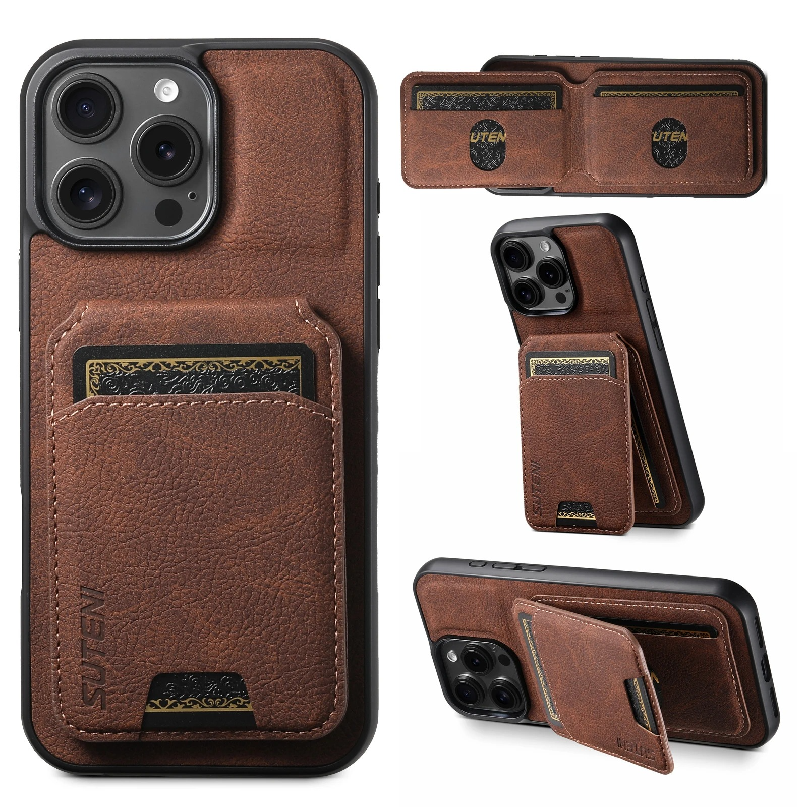 Luxury iPhone PU Leather Wallet Case with Card Holder — Magnetic Stand Cover, Shockproof Protection, Non-Slip Design, Stylish Pocket Phone Cover