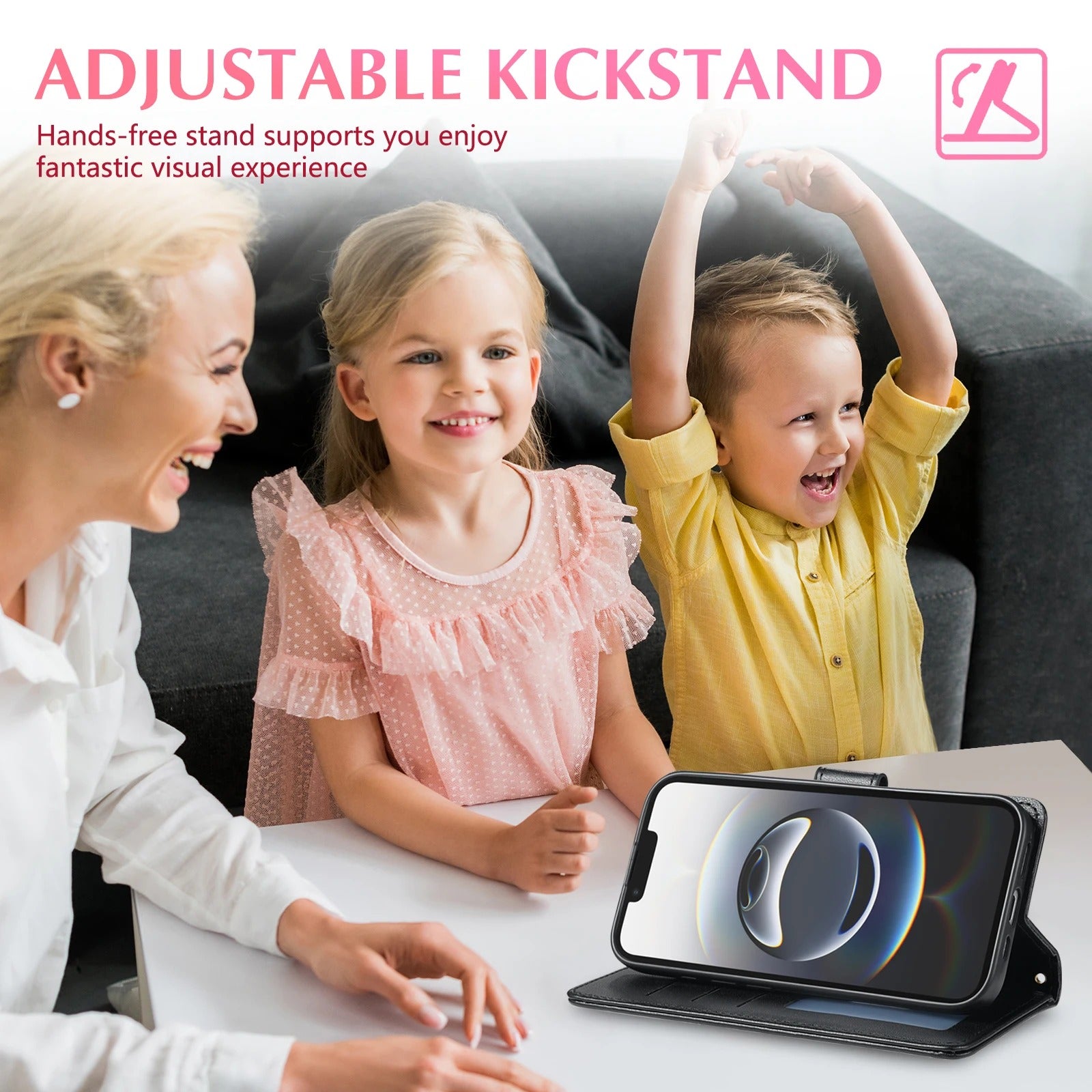 Luxury iPhone Wallet Case 3D Grid Leather Flip Cover — Card Holder Slots, Magnetic Closure, Wrist Strap, Kickstand Function, Shockproof Anti-Fingerprint Design