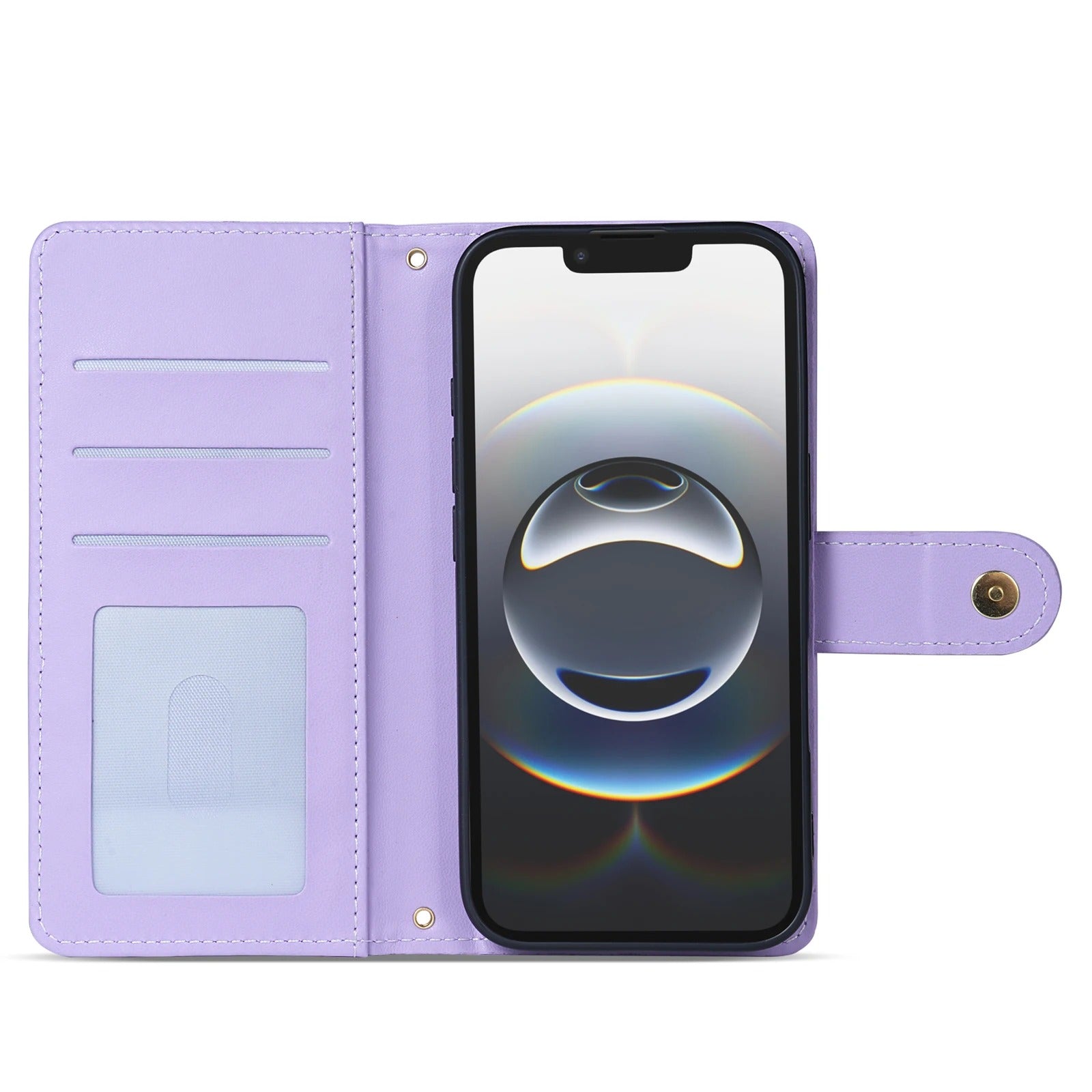 Luxury iPhone Wallet Case 3D Grid Leather Flip Cover — Card Holder Slots, Magnetic Closure, Wrist Strap, Kickstand Function, Shockproof Anti-Fingerprint Design