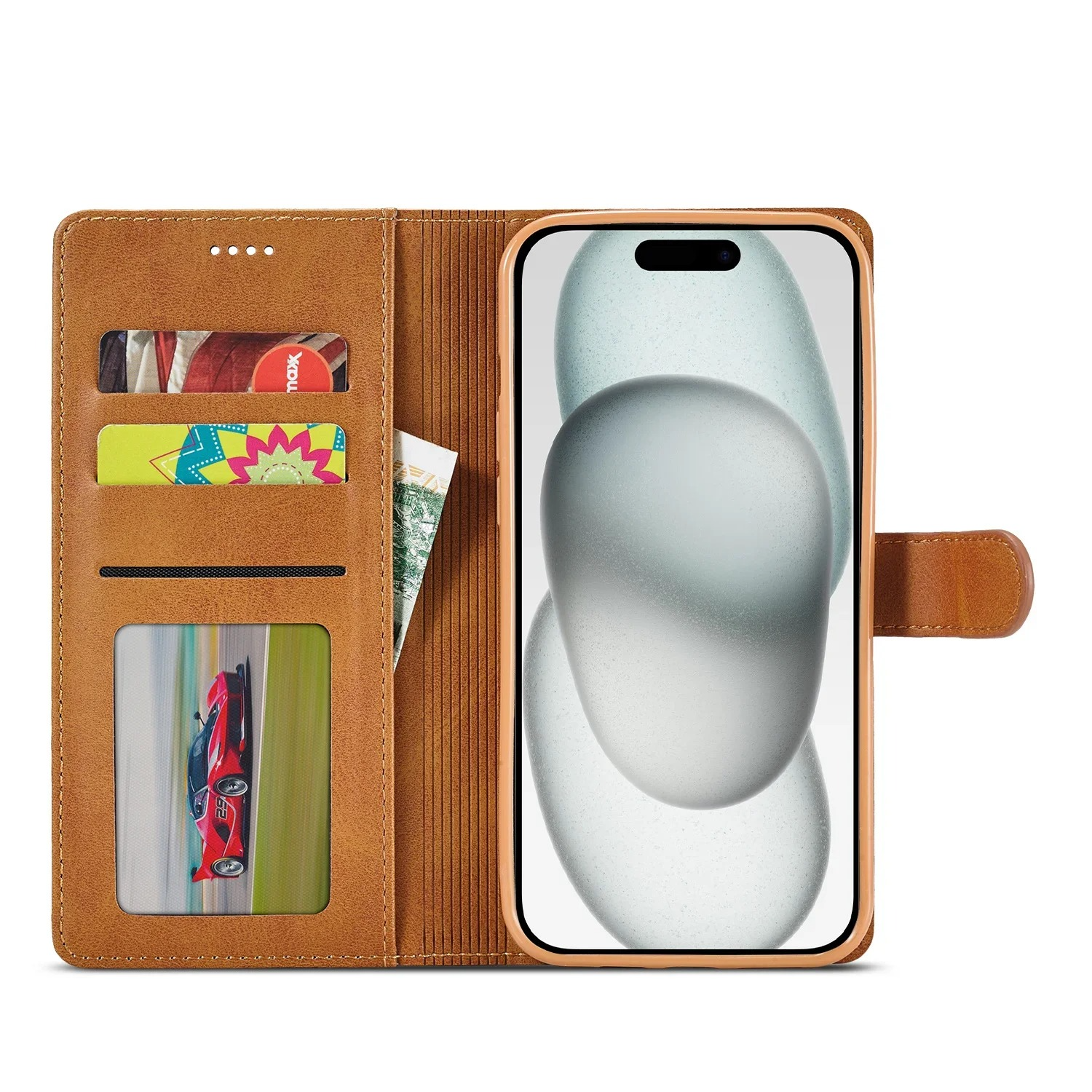 Luxury iPhone Wallet Case PU Leather Folding Cover — Card Holder Slot, Kickstand Function, Full Access to Ports, Shockproof Drop Protection