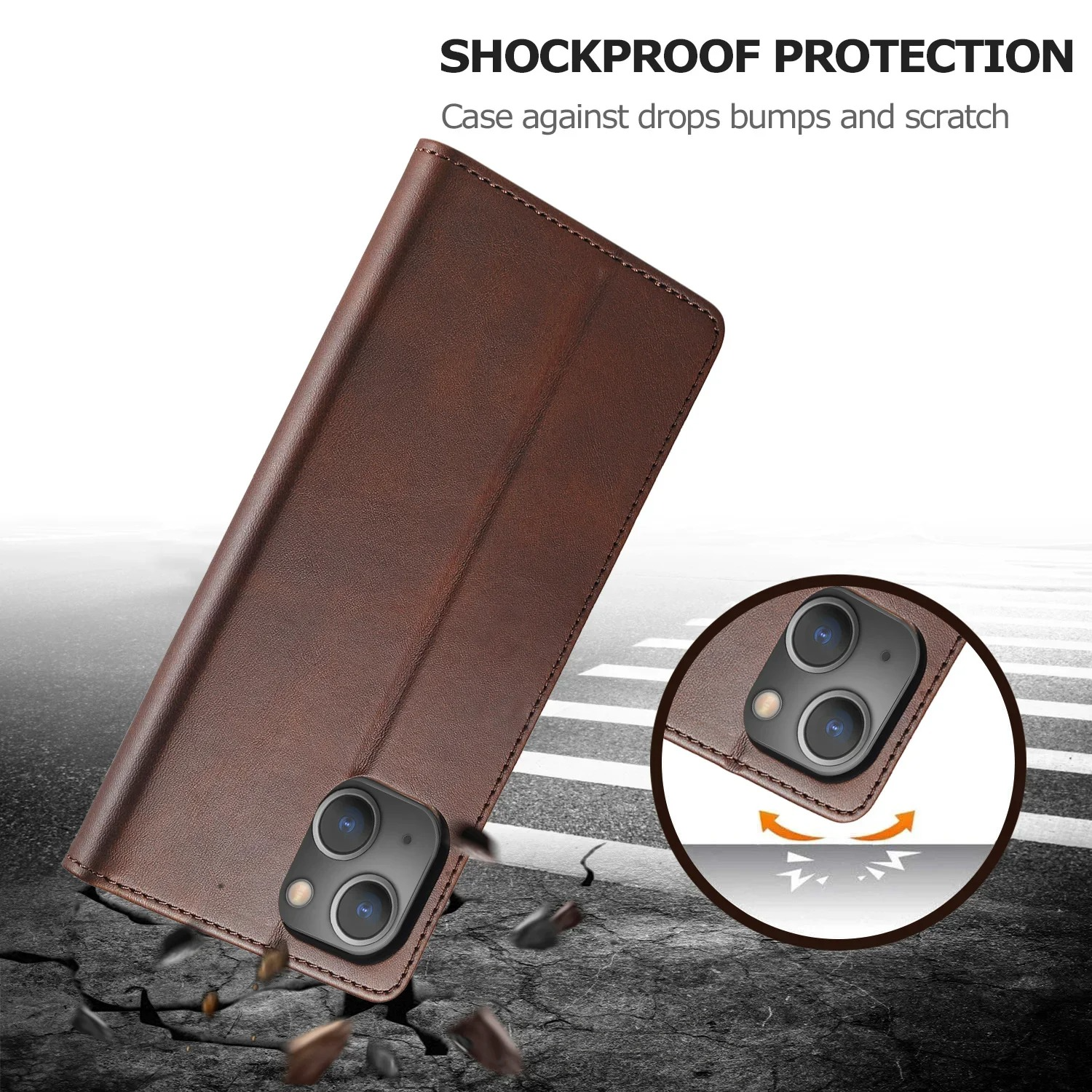 Luxury iPhone Wallet Case PU Leather Folding Cover — Card Holder Slot, Kickstand Function, Full Access to Ports, Shockproof Drop Protection