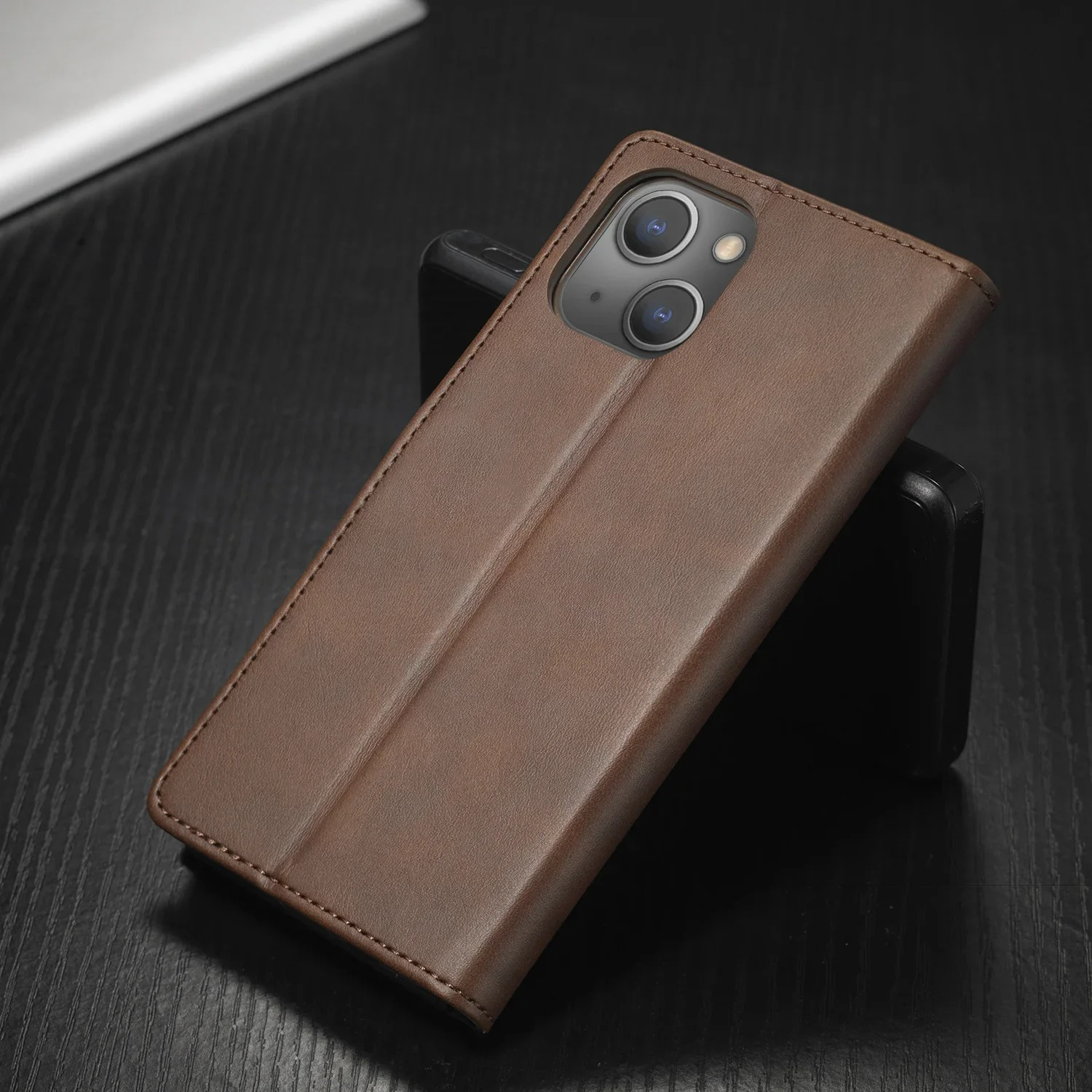 Luxury iPhone Wallet Case PU Leather Folding Cover — Card Holder Slot, Kickstand Function, Full Access to Ports, Shockproof Drop Protection