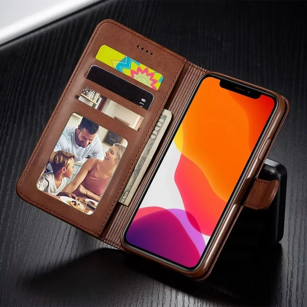 Luxury iPhone Wallet Case PU Leather Folding Cover — Card Holder Slot, Kickstand Function, Full Access to Ports, Shockproof Drop Protection
