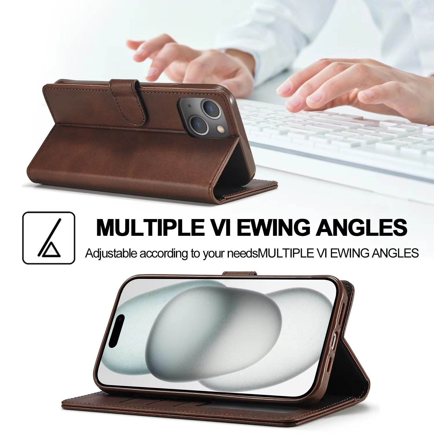 Luxury iPhone Wallet Case PU Leather Folding Cover — Card Holder Slot, Kickstand Function, Full Access to Ports, Shockproof Drop Protection