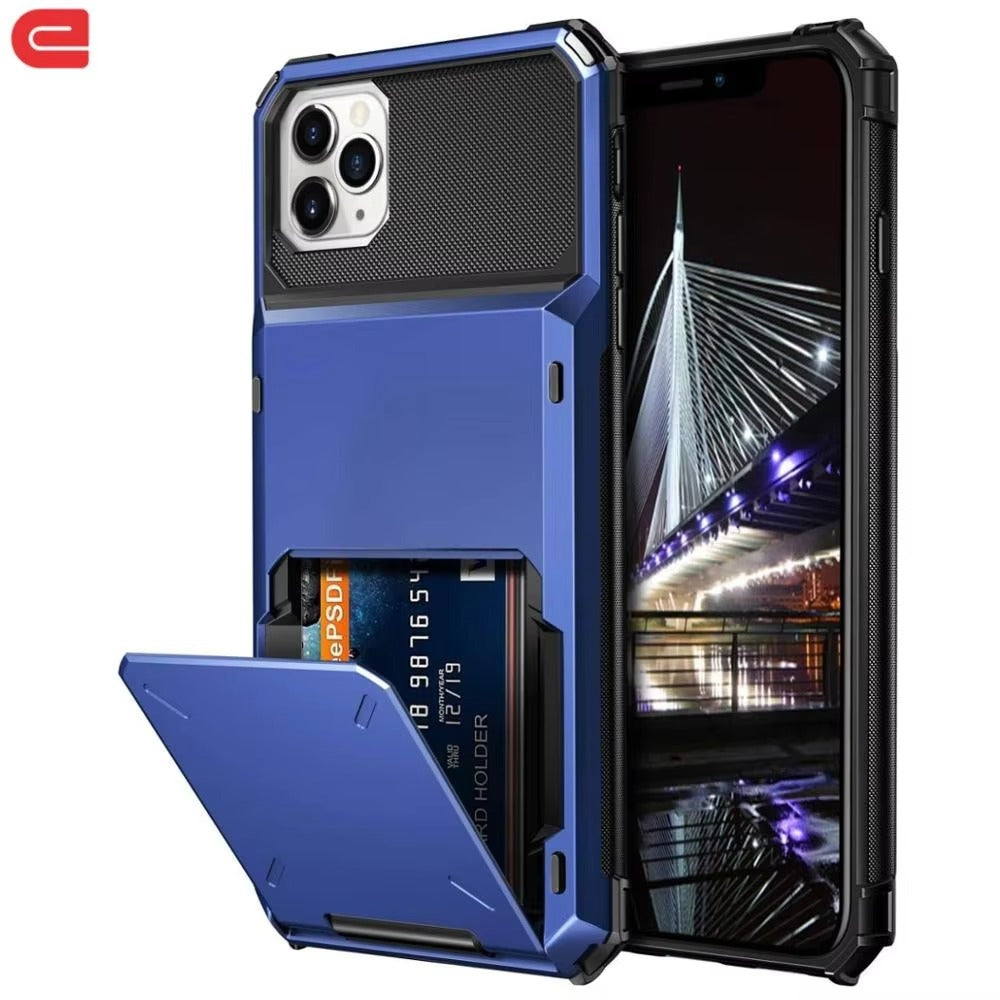 Luxury iPhone Wallet Case with 5-Card Slot — Hidden Flip Door Card Holder, Dual Layer Shockproof Armor, Raised Screen Lip, Scratch-Resistant Protective Cover