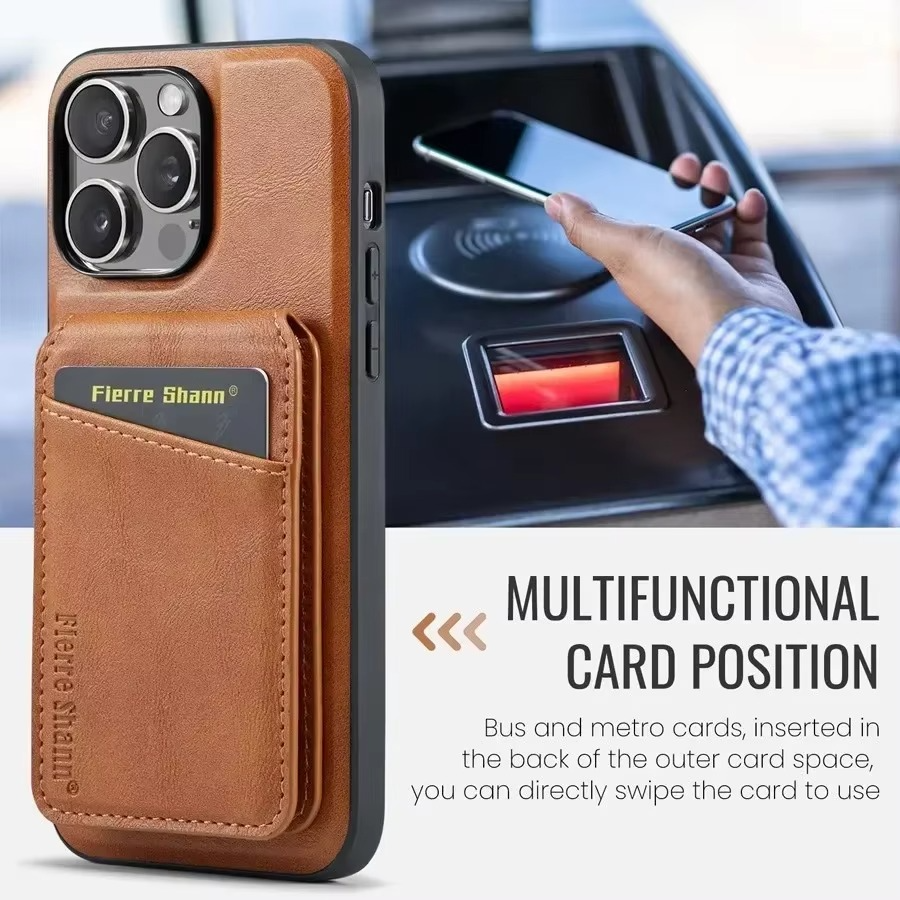 Luxury iPhone Wallet Case with MagSafe Wireless Charging — Magnetic Detachable Cover, Retro PU Leather Design, Card Slots with Photo Holder, Full Protection
