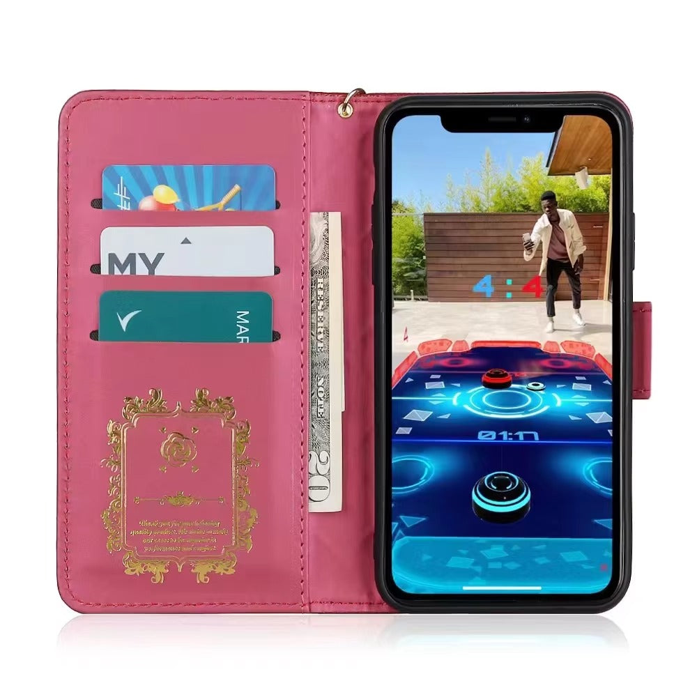Luxury iPhone Wallet Flip Leather Case — Card Holder Slot, Cute Stylish Design, Stand Function, Full Body Protection, Lightweight Non-Slip Dustproof Cover