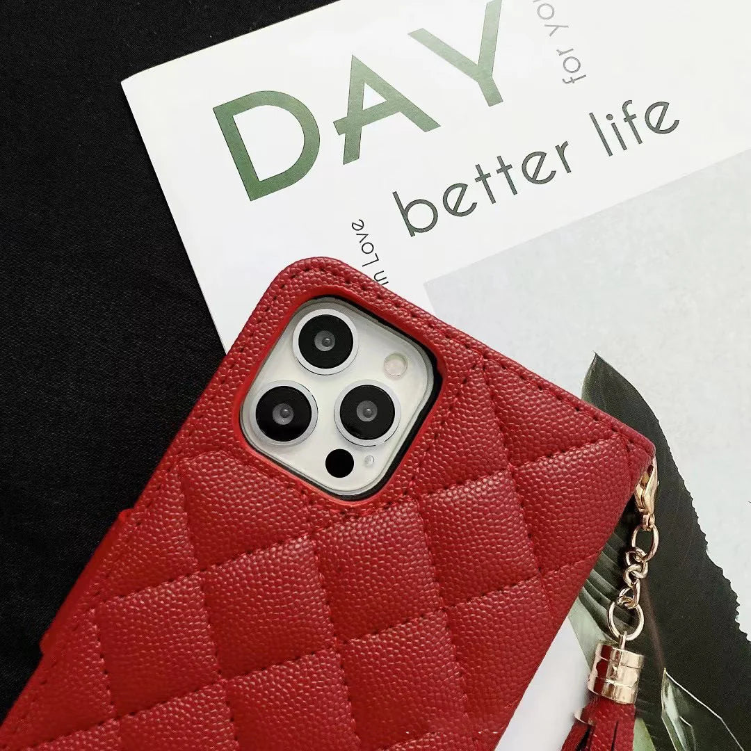 Luxury iPhone Wallet Flip Leather Case — Card Holder Slot, Cute Stylish Design, Stand Function, Full Body Protection, Lightweight Non-Slip Dustproof Cover