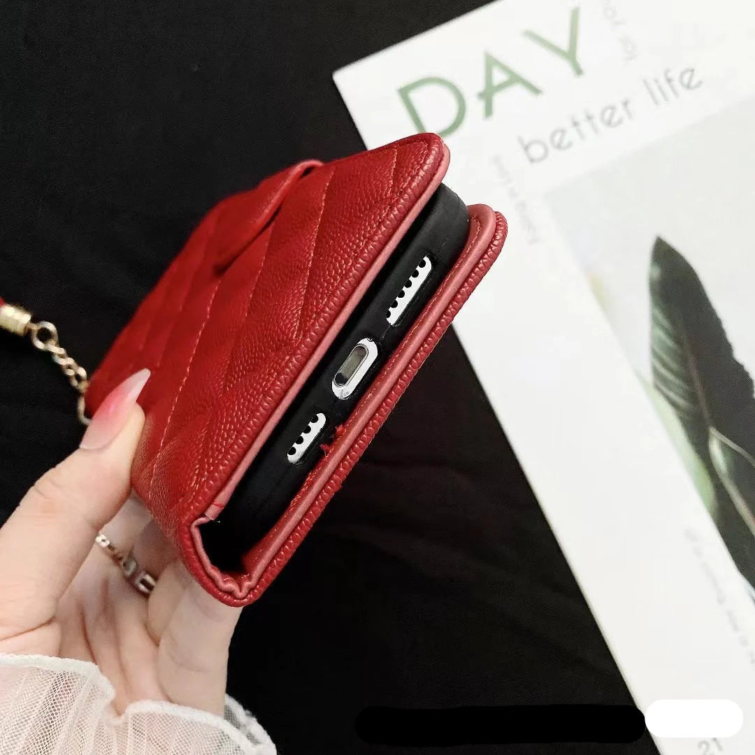 Luxury iPhone Wallet Flip Leather Case — Card Holder Slot, Cute Stylish Design, Stand Function, Full Body Protection, Lightweight Non-Slip Dustproof Cover