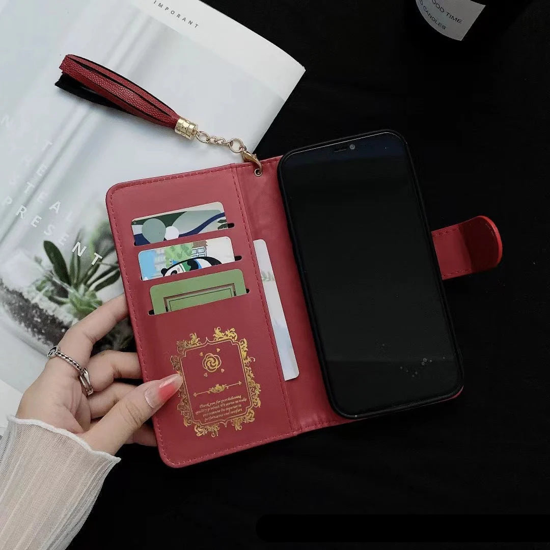 Luxury iPhone Wallet Flip Leather Case — Card Holder Slot, Cute Stylish Design, Stand Function, Full Body Protection, Lightweight Non-Slip Dustproof Cover