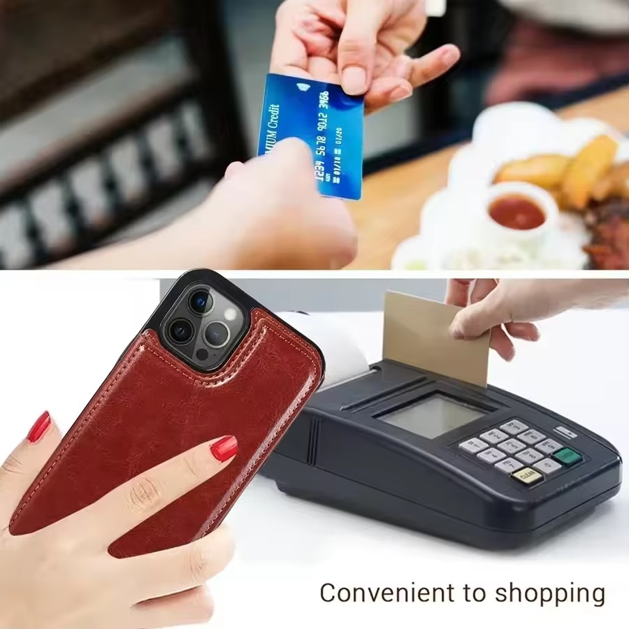 Luxury iPhone Wallet Flip Leather Case — Double Button Card Slot Holder, Stand Function, Full Coverage Shockproof Protection, Non-Slip Durable Design