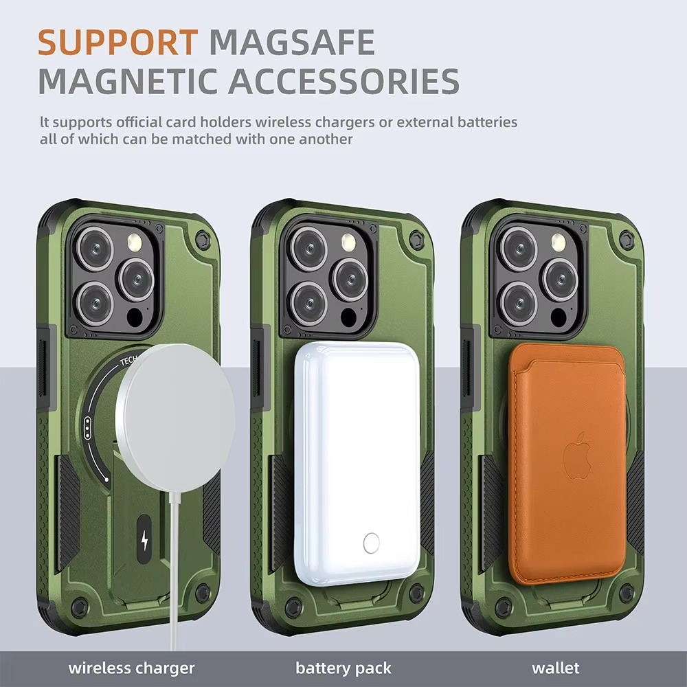 Military-Grade Magnetic Phone Case — Hidden Stand, Shockproof, Anti-Fingerprint, Anti-Scratch, Dual Layer Protection, Lanyard Wristband, Full Coverage