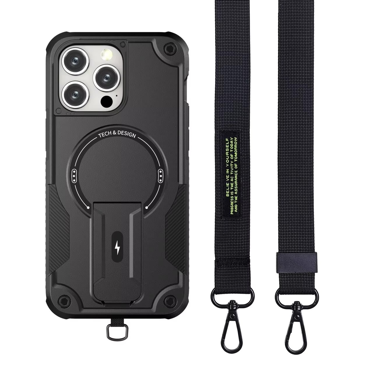 Military-Grade Magnetic Phone Case — Hidden Stand, Shockproof, Anti-Fingerprint, Anti-Scratch, Dual Layer Protection, Lanyard Wristband, Full Coverage