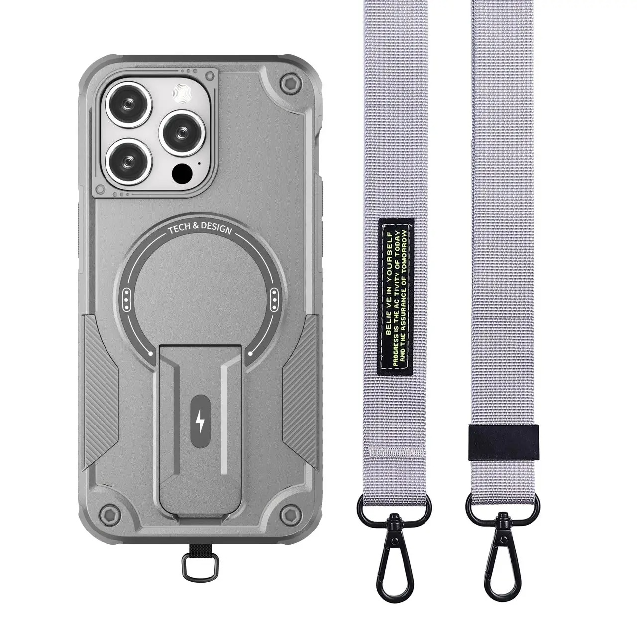 Military-Grade Magnetic Phone Case — Hidden Stand, Shockproof, Anti-Fingerprint, Anti-Scratch, Dual Layer Protection, Lanyard Wristband, Full Coverage