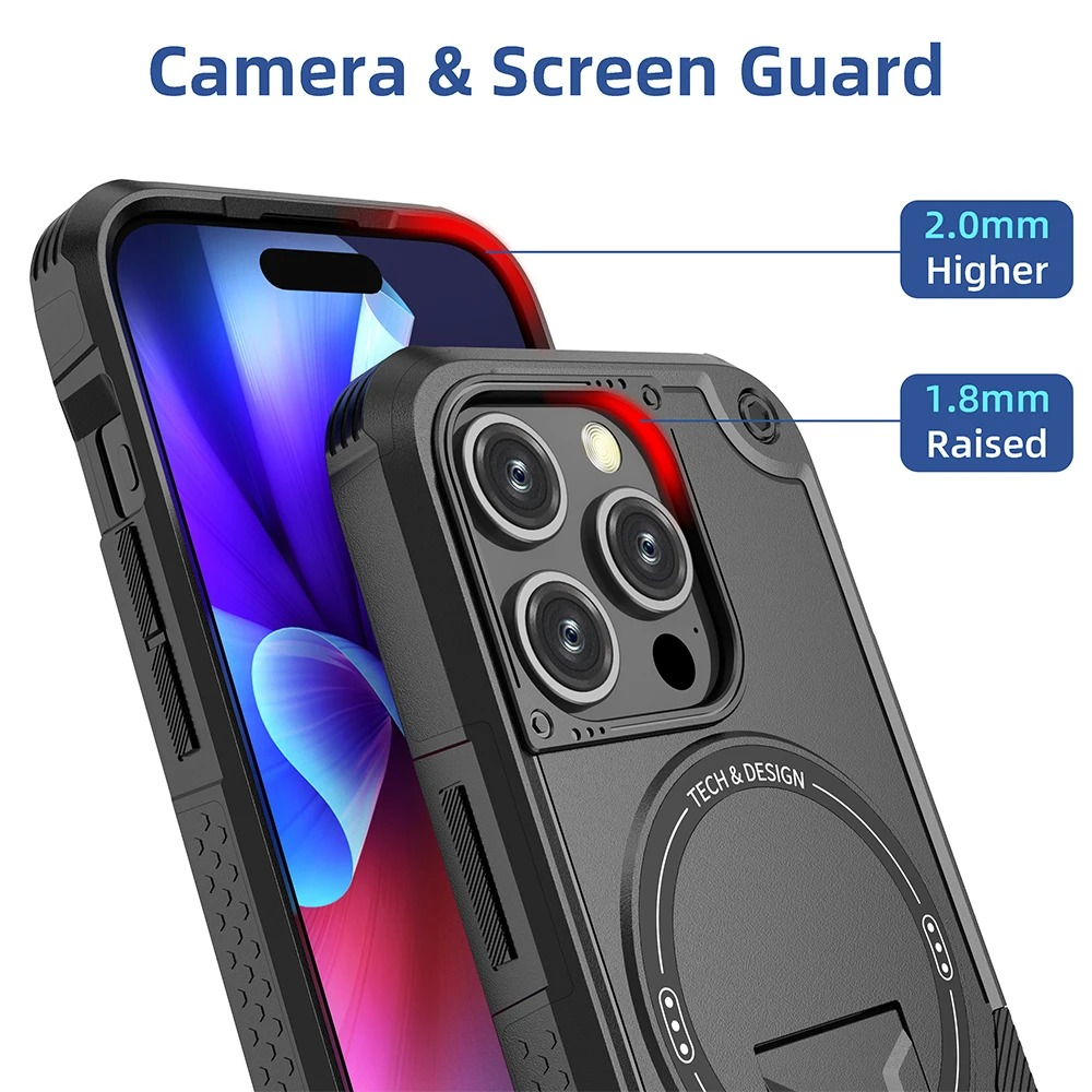 Military-Grade Magnetic Phone Case — Hidden Stand, Shockproof, Anti-Fingerprint, Anti-Scratch, Dual Layer Protection, Lanyard Wristband, Full Coverage