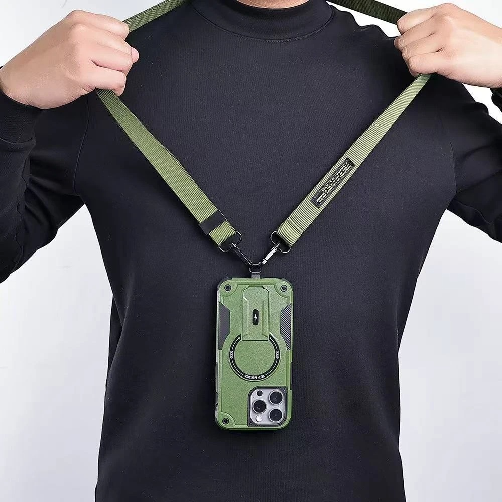 Military-Grade Magnetic Phone Case — Hidden Stand, Shockproof, Anti-Fingerprint, Anti-Scratch, Dual Layer Protection, Lanyard Wristband, Full Coverage