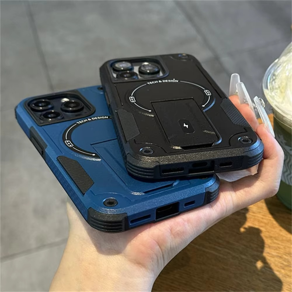 Military-Grade Magnetic Phone Case — Hidden Stand, Shockproof, Anti-Fingerprint, Anti-Scratch, Dual Layer Protection, Lanyard Wristband, Full Coverage