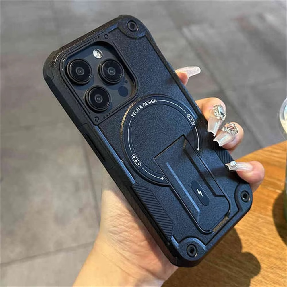 Military-Grade Magnetic Phone Case — Hidden Stand, Shockproof, Anti-Fingerprint, Anti-Scratch, Dual Layer Protection, Lanyard Wristband, Full Coverage