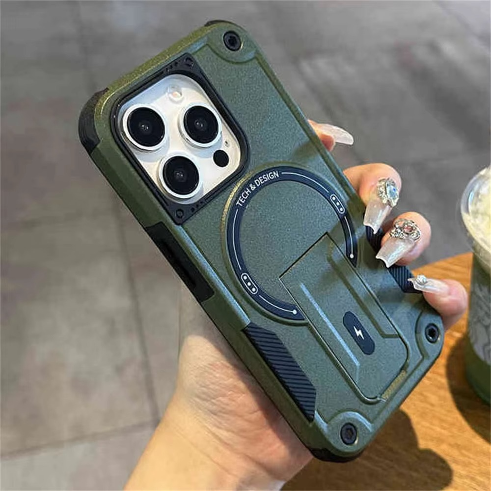 Military-Grade Magnetic Phone Case — Hidden Stand, Shockproof, Anti-Fingerprint, Anti-Scratch, Dual Layer Protection, Lanyard Wristband, Full Coverage