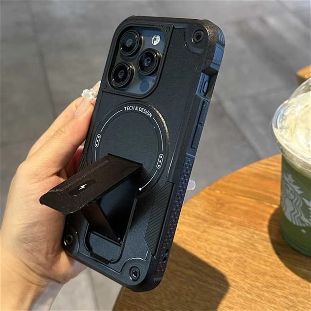 Military-Grade Magnetic Phone Case — Hidden Stand, Shockproof, Anti-Fingerprint, Anti-Scratch, Dual Layer Protection, Lanyard Wristband, Full Coverage