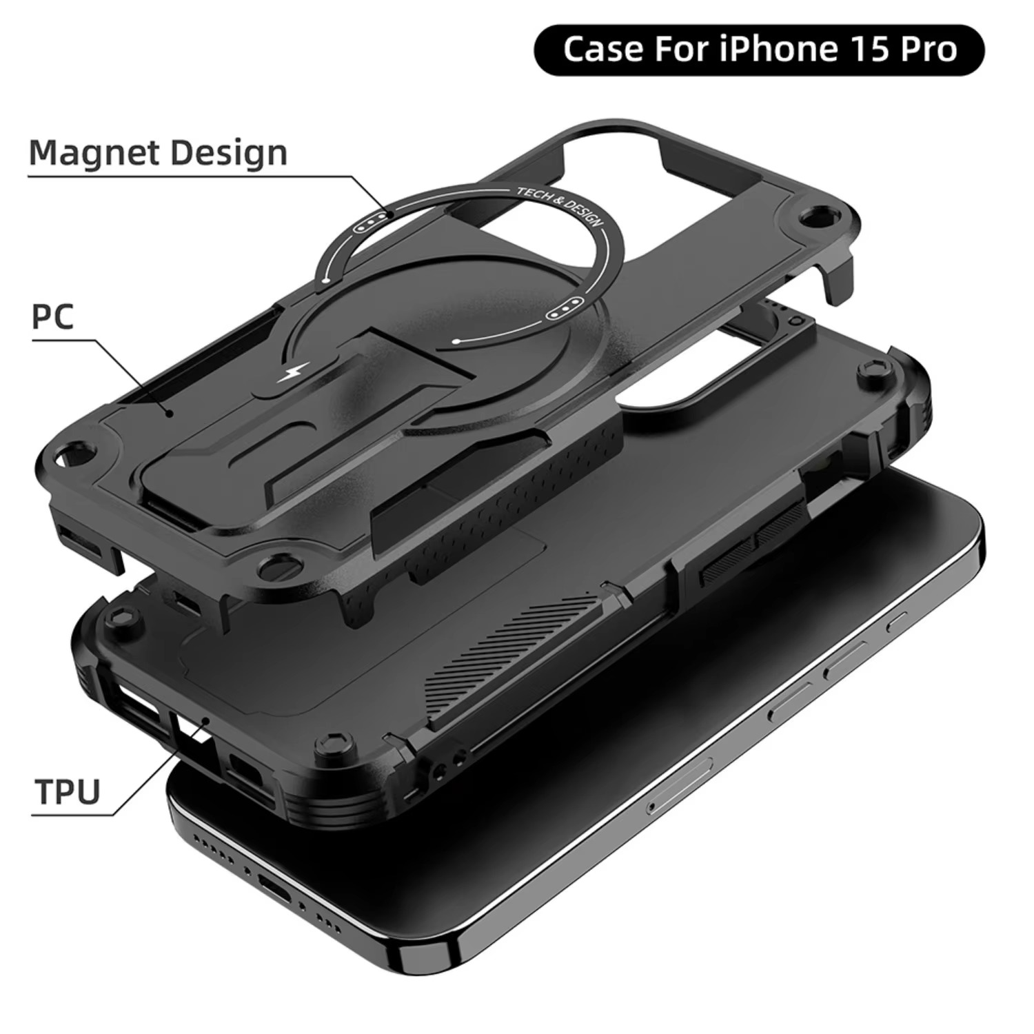 Military-Grade Magnetic Phone Case — Hidden Stand, Shockproof, Anti-Fingerprint, Anti-Scratch, Dual Layer Protection, Lanyard Wristband, Full Coverage