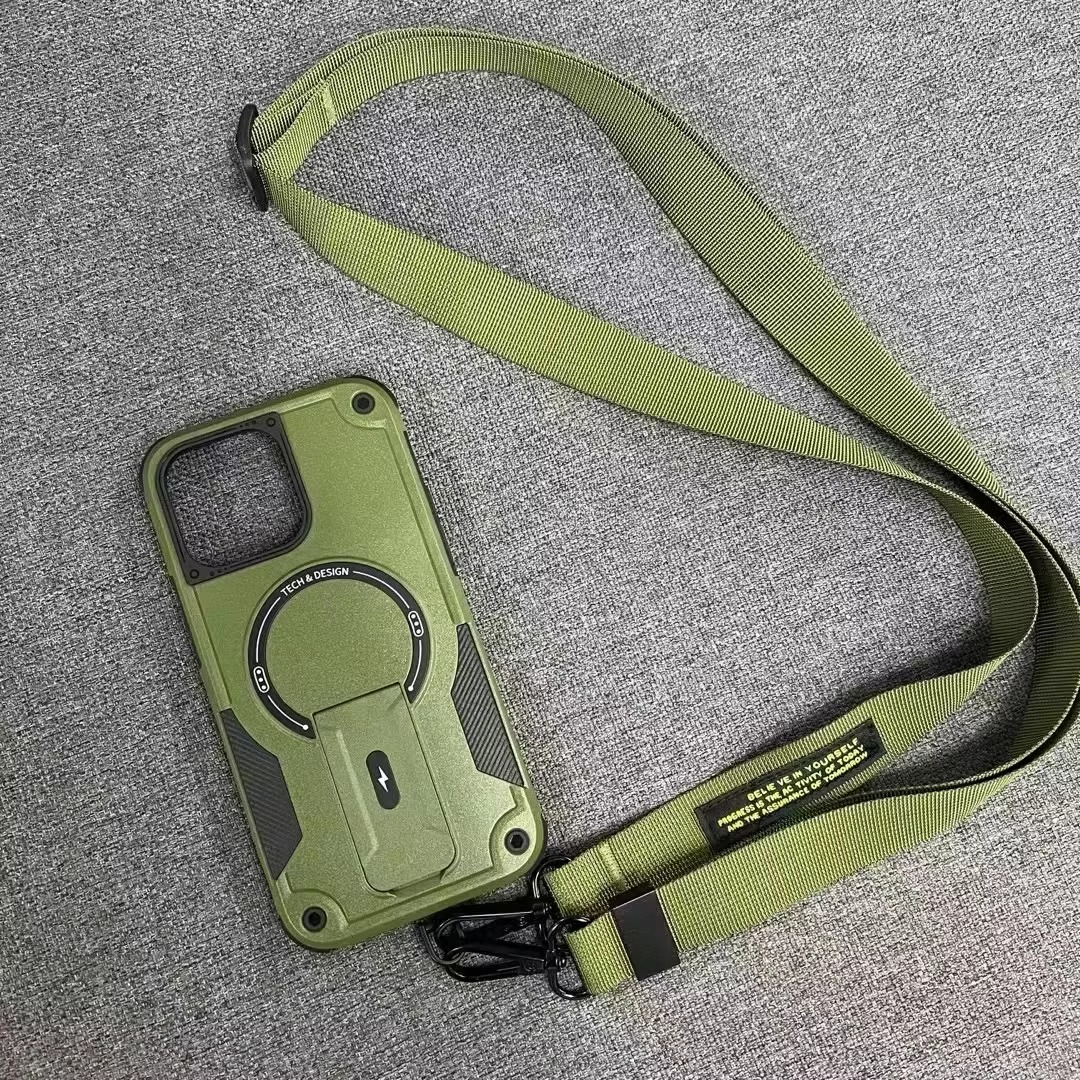 Military-Grade Magnetic Phone Case — Hidden Stand, Shockproof, Anti-Fingerprint, Anti-Scratch, Dual Layer Protection, Lanyard Wristband, Full Coverage