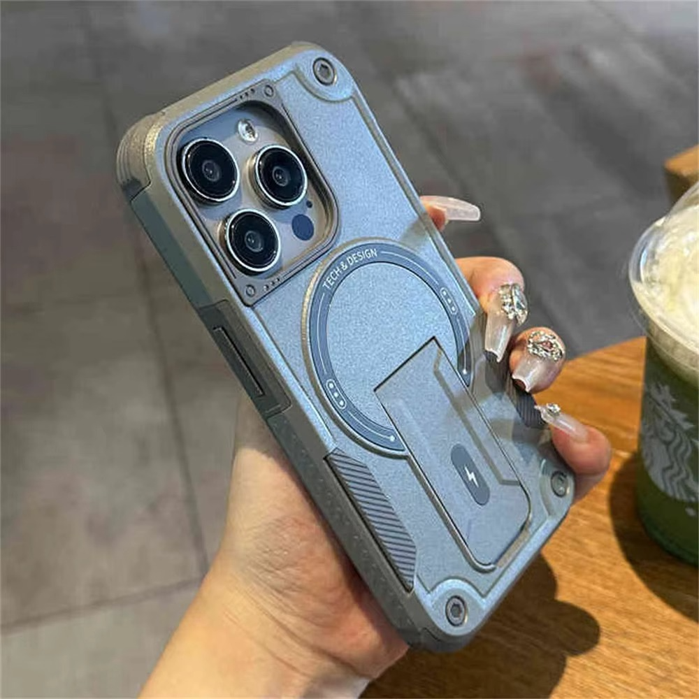 Military-Grade Magnetic Phone Case — Hidden Stand, Shockproof, Anti-Fingerprint, Anti-Scratch, Dual Layer Protection, Lanyard Wristband, Full Coverage
