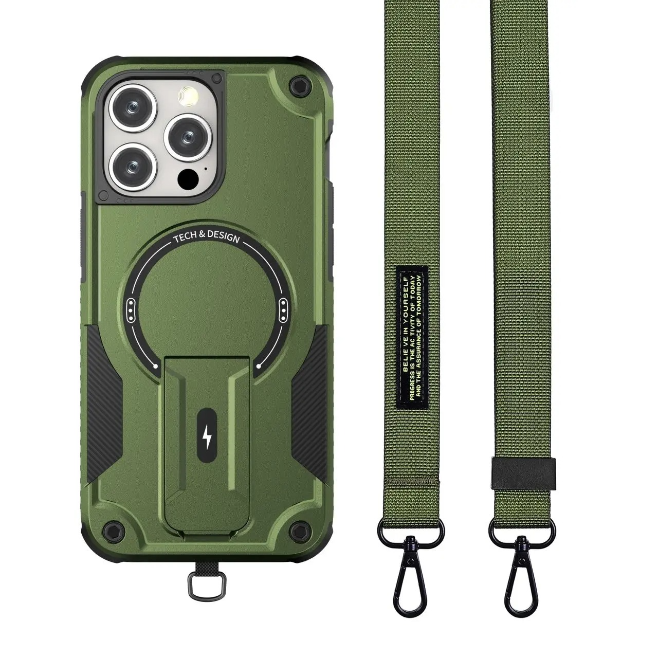 Military-Grade Magnetic Phone Case — Hidden Stand, Shockproof, Anti-Fingerprint, Anti-Scratch, Dual Layer Protection, Lanyard Wristband, Full Coverage