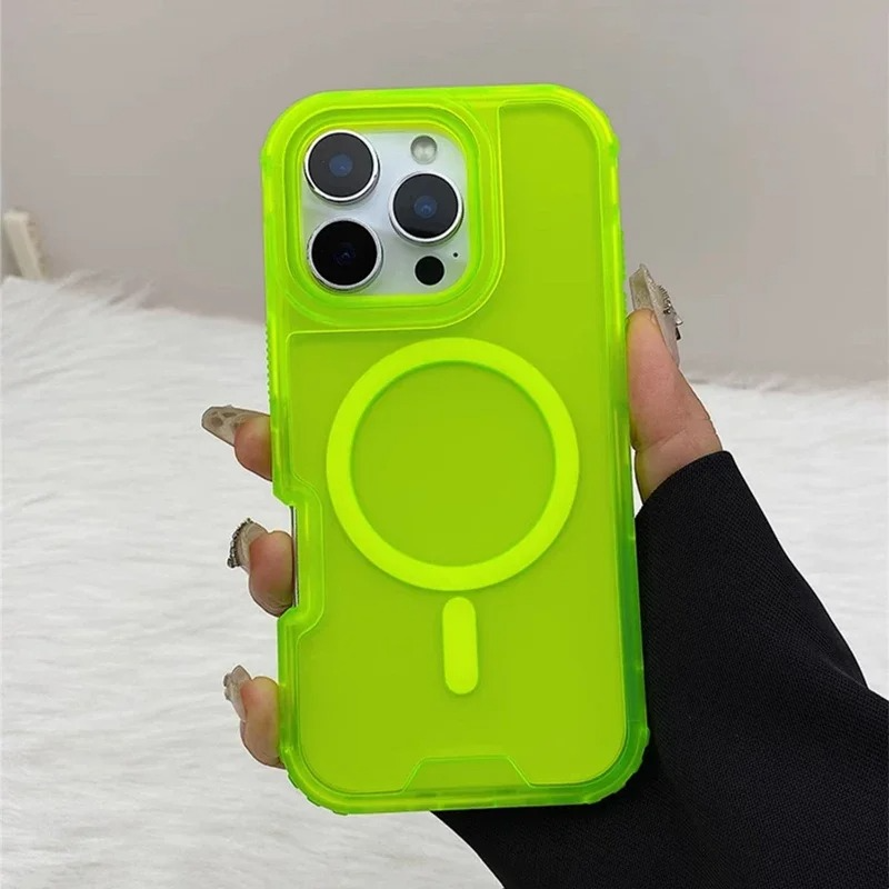 Premium Clear MagSafe iPhone Case — Neon Bumper Shockproof Armor, Wireless Charging Compatible, Anti-Scratch Transparent Protective Cover