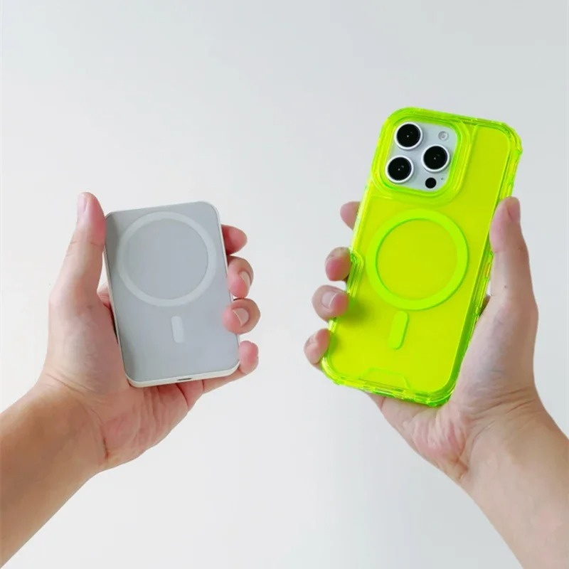 Premium Clear MagSafe iPhone Case — Neon Bumper Shockproof Armor, Wireless Charging Compatible, Anti-Scratch Transparent Protective Cover