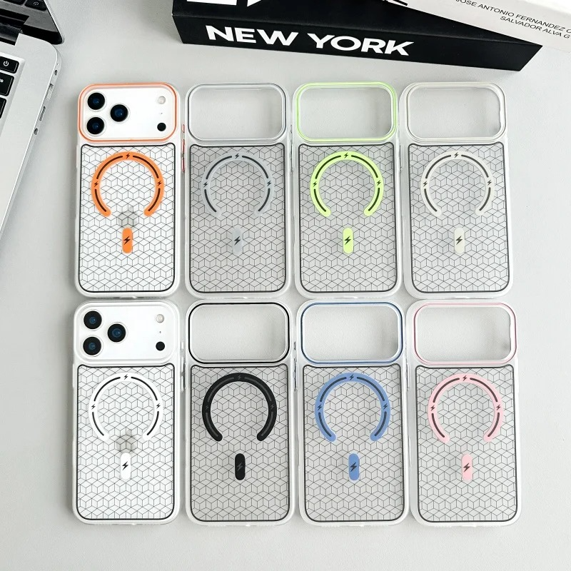 Luxury MagSafe Shockproof iPhone Case — High-Tech Geometric Hard PC Back, Anti-Fingerprint Matte Grip, Wireless Charging Compatible