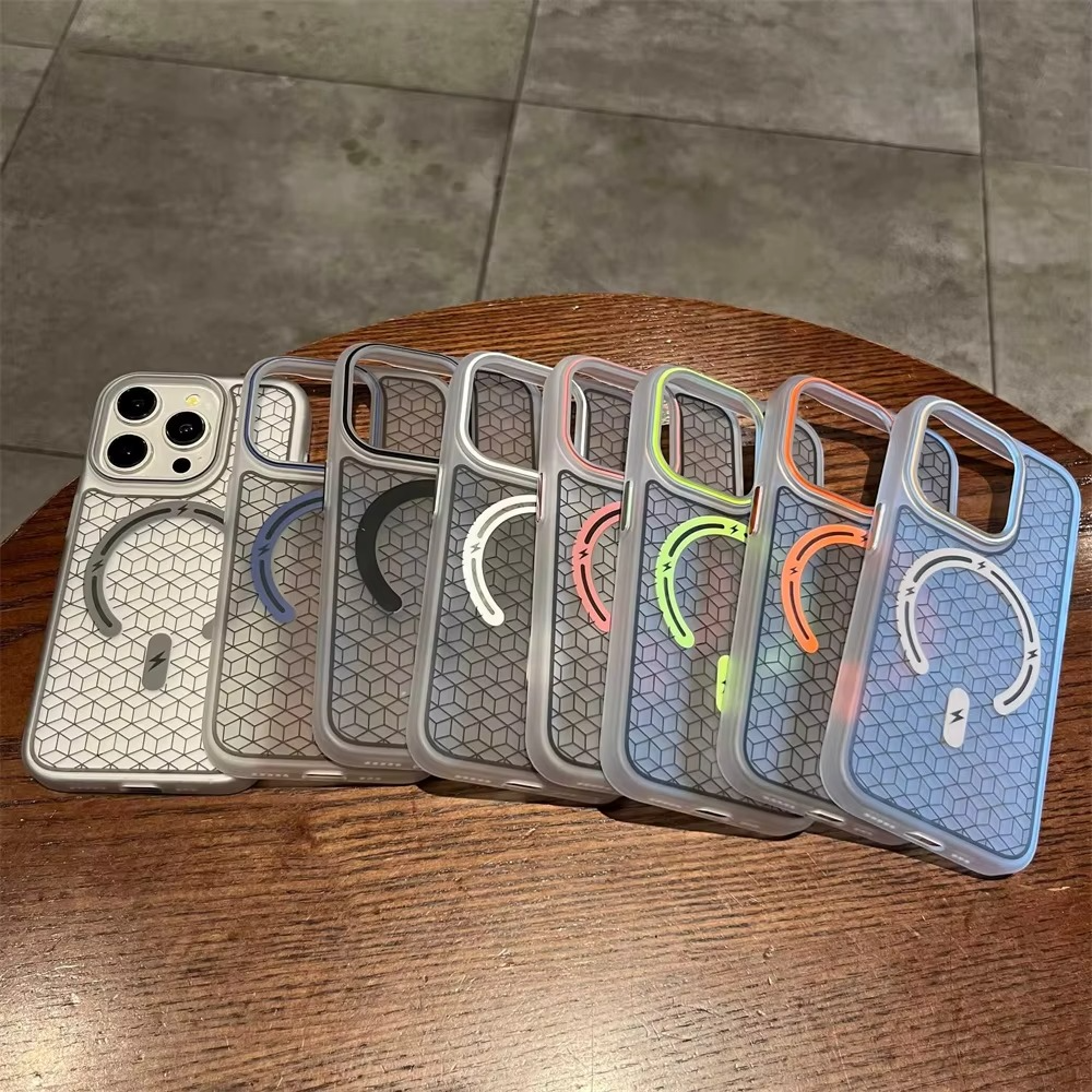 Luxury MagSafe Shockproof iPhone Case — High-Tech Geometric Hard PC Back, Anti-Fingerprint Matte Grip, Wireless Charging Compatible