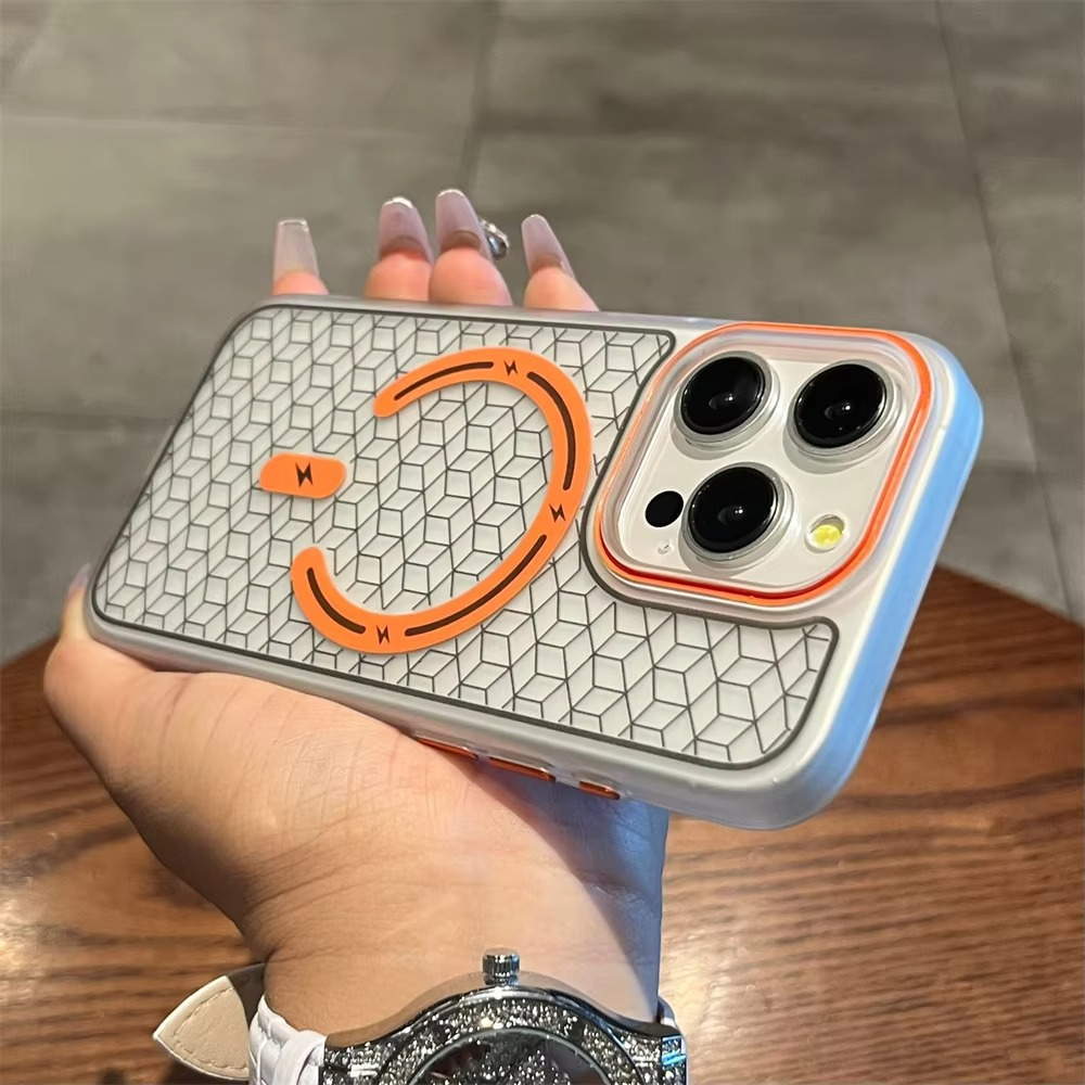 Luxury MagSafe Shockproof iPhone Case — High-Tech Geometric Hard PC Back, Anti-Fingerprint Matte Grip, Wireless Charging Compatible