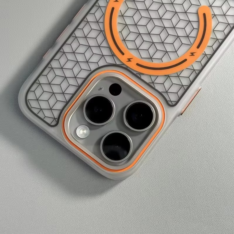 Luxury MagSafe Shockproof iPhone Case — High-Tech Geometric Hard PC Back, Anti-Fingerprint Matte Grip, Wireless Charging Compatible