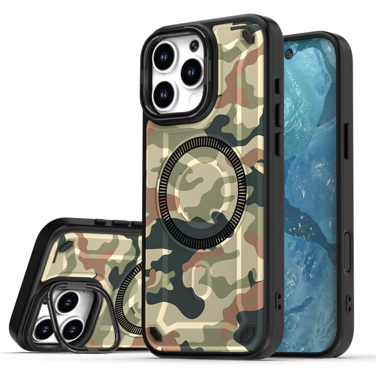 Premium MagSafe Magnetic iPhone Case — Camouflage Graffiti Armor Cover with Invisible Lens Holder, Kickstand, Anti-Fingerprint Matte Protection
