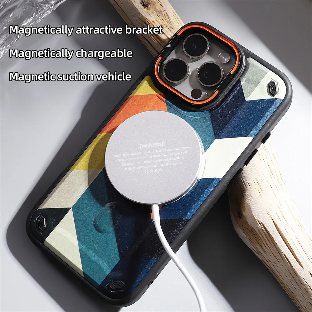 Premium MagSafe Magnetic iPhone Case — Camouflage Graffiti Armor Cover with Invisible Lens Holder, Kickstand, Anti-Fingerprint Matte Protection