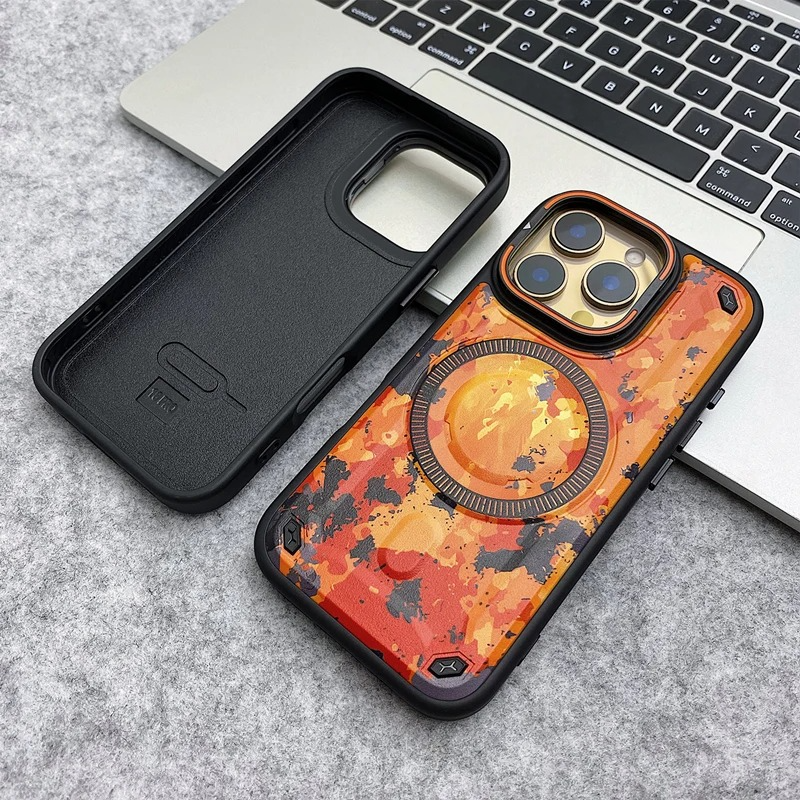 Premium MagSafe Magnetic iPhone Case — Camouflage Graffiti Armor Cover with Invisible Lens Holder, Kickstand, Anti-Fingerprint Matte Protection