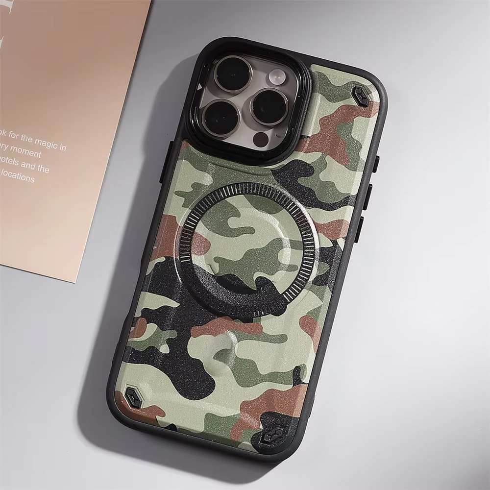 Premium MagSafe Magnetic iPhone Case — Camouflage Graffiti Armor Cover with Invisible Lens Holder, Kickstand, Anti-Fingerprint Matte Protection